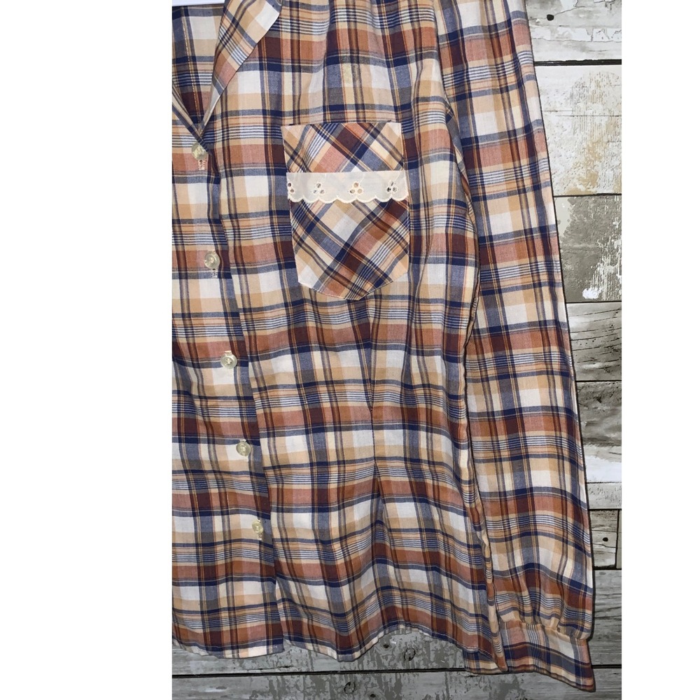 Vintage Underground S.F Womens Brown Plaid Button Front Blouse Size Medium - Picture 3 of 5